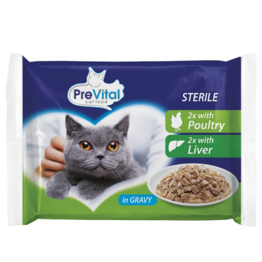 Kapsička pre sterilizované a kastrované mačky hydinové, pečeň 100 g (4 Pack)