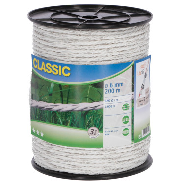 Ohradníkové lano Classic 200 m, Ø 6 mm, biele, 6 × 0,40 Niro
