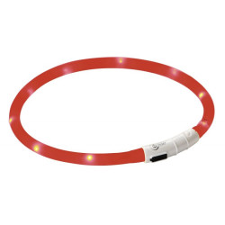 Obojok pre psov silikónový svietiaci, LED, nabíjací, červený, 55 cm