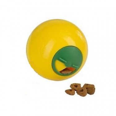Hračka pre mačky interaktívna - loptička na maškrty 7,5 cm, žltá